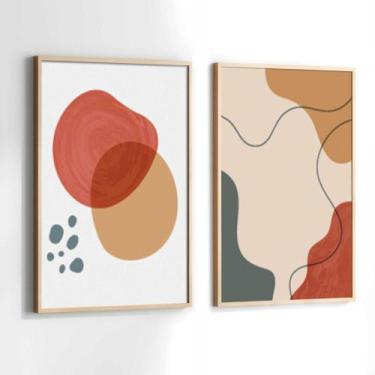 Imagem de Conjunto Quadros Decorativos com Moldura Abstrato Formas Vermelho Bege