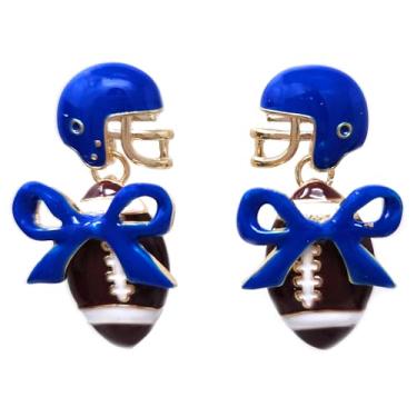 Imagem de Emulily Brincos de pino de capacete de futebol americano e fita de capacete esportivo universitário dia de jogo (azul/branco)