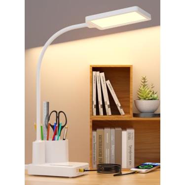 Imagem de Lâmpada de mesa, lâmpadas de mesa de LED para escritório em casa com 2 portas/tomadas/organizadores de carregamento USB, lâmpada de mesa para dormitório universitário, luz de estudo para cuidados com