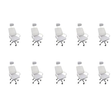Imagem de Kit 10 Cadeiras Escritório Diretor Mesh Encosto Cabeça Branco