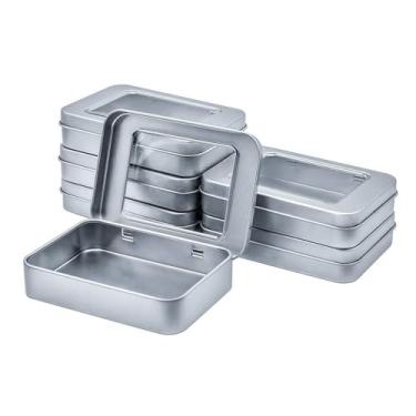 Imagem de WestKaiba 6 Pieces tin can Mini Box with Metal Storage case lid Silver Transparent Rectangular Container Accessory Storage Miscellaneous Goods Storage