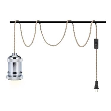 Imagem de EmyZöilure Kit de luzes pendentes industriais de 3,5 m, plugue com interruptor e corda de cânhamo, kit de lâmpada suspensa com soquete de lâmpadas E26, acessório de cabo de lâmpada DIY para decoração