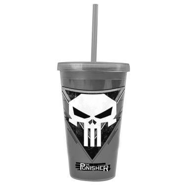 Imagem de Copo Com Canudo Punisher Justiceiro 450Ml Infantil Meninos