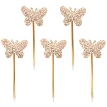Imagem de SEWACC 5 canetas esferográficas borboleta, canetas de escrita brilhantes para escritório, escola, professores, estudantes, lembrancinhas de festa, douradas
