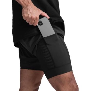 Imagem de Shorts De Treino De Corrida 2 Em 1 Masculinos Shorts De Treinamento Leves Shorts De Ginástica De Secagem Rápida Com Bolso Para Telefone, White, S