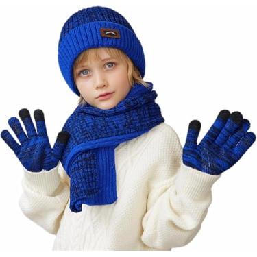 Imagem de Conjunto De Gorro De Inverno Para Crianças, Chapéu, Cachecol Para Meninas E Meninos De 4 A 10 Anos, Blue 01