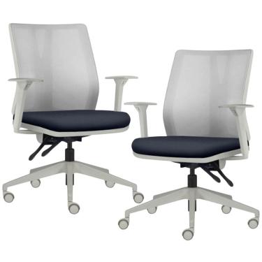 Imagem de Kit 2 Cadeiras de Escritório Giratória Diretor Flow F02 Base Cinza Sintético Azul - Lyam Decor