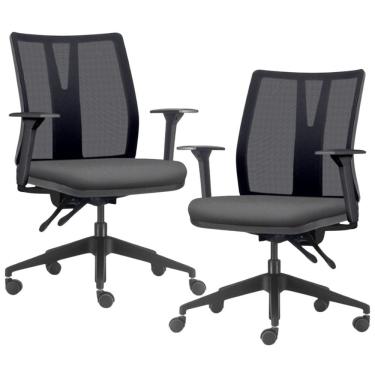 Imagem de Kit 2 Cadeiras de Escritório Giratória Diretor Flow F02 Base Preta Crepe Grafite - Lyam Decor