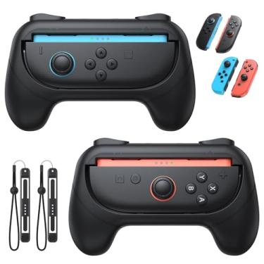 Imagem de Kinwin Grips for Nintendo Switch 2/ Switch 1/Switch OLED for Joy-Con, Anti-Slip Controller Handle Kit, Holder Accessories for JoyCon 2 Controller, for Mario Kart World/8 Deluxe, 2 Pack (Black)