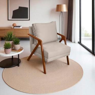 Imagem de Poltrona Para Sala Decorativa Shine Cadeira Reforçada Para Recepção Manicure Sala De Espera Consultório Escritório Confortável Em Madeira Maciça Castanho Suede Cores (Bege)