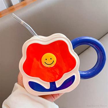 Imagem de Caneca de cerâmica com flor criativa de 400 ml para escritório xícara de café fofa casa café da manhã leite chá casal copo de água