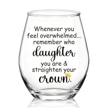 Imagem de WUUCKOO Whenever You Feel Overwhelmed Remember Who Daughter You Are Taça de vinho sem haste, presentes inspiradores de formatura de Natal para filha, neta, presentes de aniversário de filha da mãe e