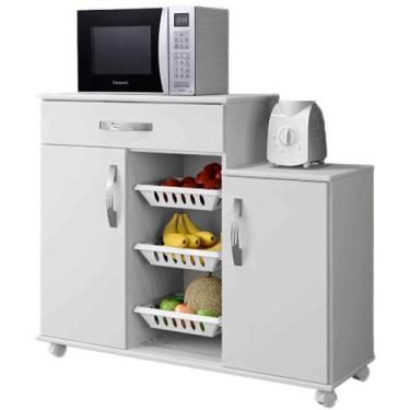 Imagem de Balcão Teresina com Fruteira 2 Portas 1 Gaveta Arte Móveis Cor Branco 