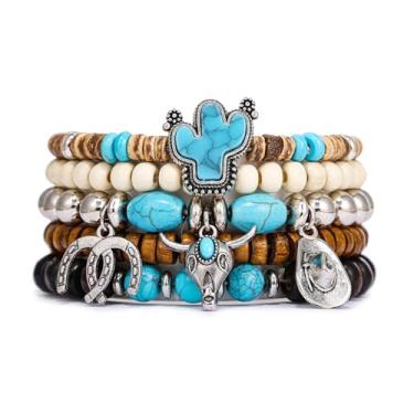 Imagem de Pulseiras de couro ocidentais para mulheres e homens modernos roupas de concerto country cowboy chique boho vaqueira acessórios pulseira turquesa com contas 2025 joias da moda, 7.5, Liga metálica, Sem