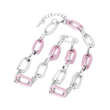 Imagem de HWJQ Colar de corrente oval grossa grossa para mulheres, colar colorido de elos de corrente, gargantilha banhada a ouro, prata, corrente cubana, colar de declaração Y2k Jewelry, Middle, Zinco, Sem