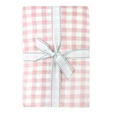 Imagem de Frankie Lençol de berço 100% algodão orgânico para bebês e crianças, macio e respirável para meninas, meninos, xadrez rosa, tamanho único