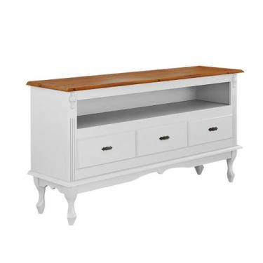 Imagem de Rack para Sala com Pés Luis XV 3 Gavetas e Nicho - Branco laca com tam