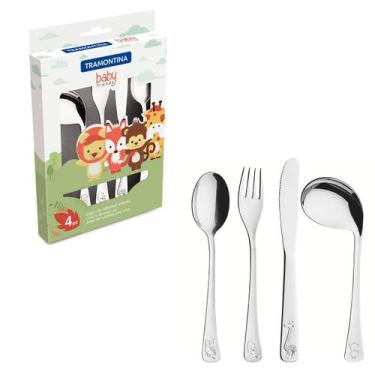 Imagem de Talheres Infantil Baby Friends em Aço Inox Alto Relevo 4 Peças - Tramo