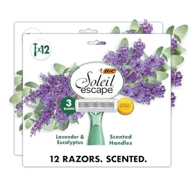 Imagem de BIC Soleil Escape Lâminas de barbear descartáveis femininas com 3 lâminas, alças perfumadas de lavanda e eucalipto, perfeitas para linha de biquíni e pelos pubianos, pacote com 12