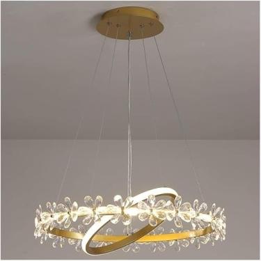 Imagem de Luminária de teto dourada, luminária pendente francesa em forma de V, luminária pendente de flor de alumínio, lustre de cristal com ligação de flor, decoração moderna