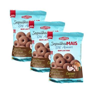 Imagem de Kit 3 pacotes de Sequilhos sem Açúcar sem Glúten sabor Cacau e Coco 120g cada - Nazinha