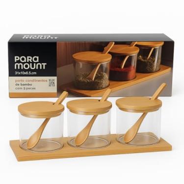 Imagem de Porta Condimentos De Bambu Com 3 Potes E Colheres - Praticidade E Beleza Na Cozinha