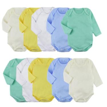 Imagem de Kit 10 Body Bebê Manga Longa Liso Suedine Roupa Bebê Atacado - Koala B