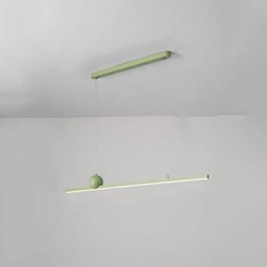Imagem de Lustre moderno de LED de linha longa, lustre pendente verde regulável, luminária de teto preta e branca para cozinha, sala de jantar, sala de estar, escritório, escuro, 100 cm