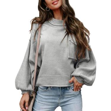 Imagem de Suéter feminino EVALESS 2024 Outono Inverno Canelado Cinza