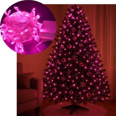 Imagem de Pisca Cordão Varal Natal 100 Lâmpadas LEDs Rosa De 10m 220v - Genérico