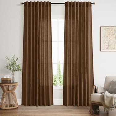 Imagem de Cortinas de linho marrom tabaco 213 cm de comprimento para quarto, filtro de luz traseira, privacidade, cortinas semitransparentes, decoração moderna de casa de fazenda, cortina texturizada de algodão