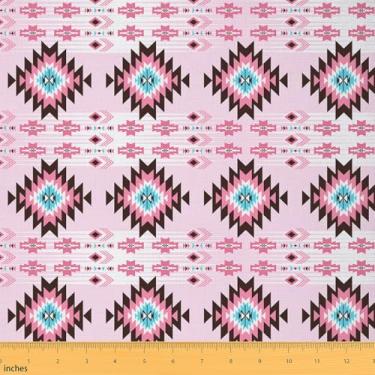 Imagem de jejeloiu Boho Fabric by The Yard Tecido de estofamento asteca para costura artesanal boêmio à prova d'água decoração interna ao ar livre para projetos de casa DIY geométrico 1 jarda