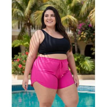 Imagem de Kit 2 Short Praia Plus Size Feminino Tactel Com Elastano Banho Piscina