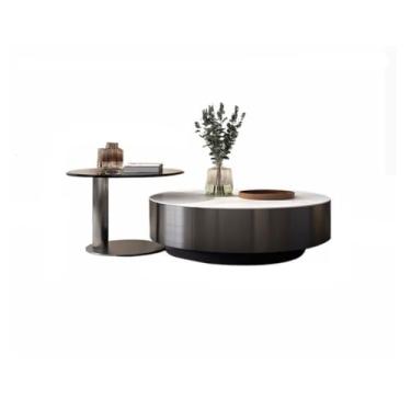 Imagem de Mesa de centro redonda, luxo leve, ardósia italiana, personalizada, criativa, moderna, simples, sala de estar, mesa de quarto de apartamento pequeno (B, 100 x 31 cm)