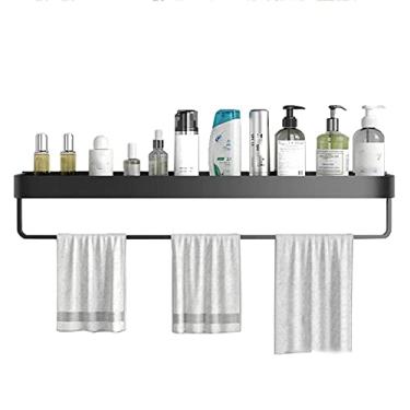 Imagem de WYUYIWH Suporte de chuveiro preto prateleiras de chuveiro adesivo suporte de parede sem perfuração de alumínio para banheiro de cozinha - camada B1 60 cm