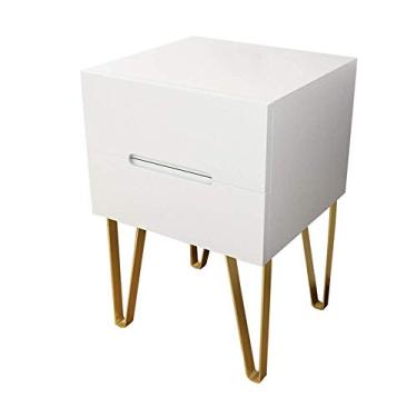 Imagem de Mesa de cabeceira mesa lateral mesa de centro rack de armazenamento com 2 gavetas móveis com pernas de metal (cor: branco) (preto) (branco)