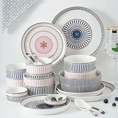 Imagem de Conjunto de 12 peças de louça e cerâmica azul, conjunto de pratos com listras britânicas, conjunto completo de porcelana