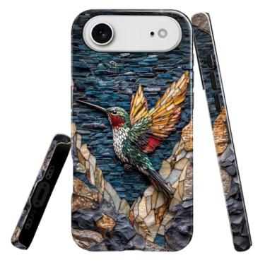 Imagem de heindiy Compatível com iPhone 17 Air, capa brilhante, proteção total, à prova de choque, anti-arranhões, capa de TPU, capas para homem mulher - beija-flor vitral