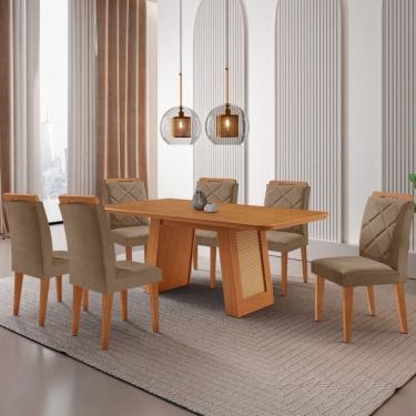Imagem de Mesa de Jantar Carolina Tampo 180cm MDF Canto Copo e 6 Cadeiras Melissa Moderna Mobilia