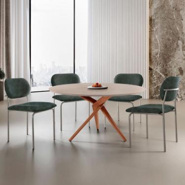 Imagem de Sala de Jantar Mesa Ballare Tampo 135cm Texturizado com 4 Cadeiras Marchezine Moderna M...