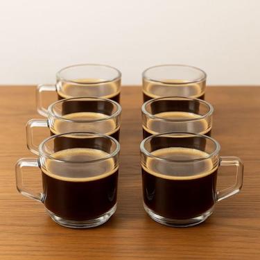 Imagem de Kit 6 Xícaras de Vidro Transparente 176ml com Alça Reforçada para Café