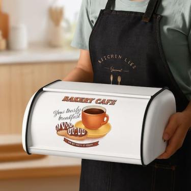 Imagem de Porta Pão Aço Inox Branco De Grande Capacidade Tampa Rolante - Yeet