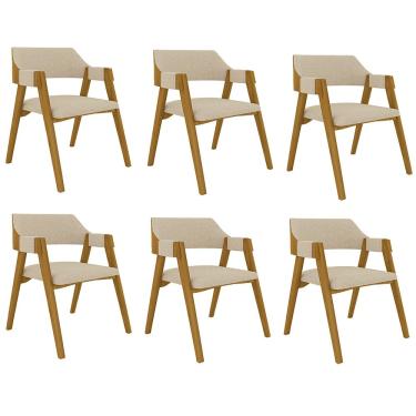 Imagem de Kit 6 Cadeiras Sala de Jantar e Jogos Carteados Madeira Maciça Poker Linho OffWhite/Mel G42 - Gran Belo