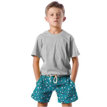 Imagem de Shorts Infantil Bermuda Calção Praia Verão Gato Maluco Azul Arte 207 -