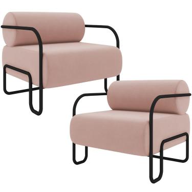 Imagem de Kit 02 Poltronas Decorativa Pés Industrial Moscou K01 Veludo Rosê - Lyam Decor