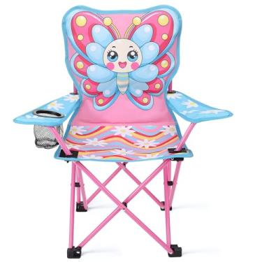 Imagem de KABOER Butterfly Cadeira infantil dobrável para gramado e acampamento com suporte de copo e bolsa de transporte, cadeiras de acampamento infantis para viagens de praia ao ar livre (borboleta)
