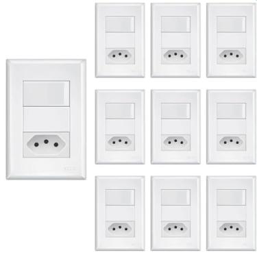 Imagem de 10 Interruptor Simples e Tomada 2P+T 20A Fame Evidence Com Placa 4X2 Branco