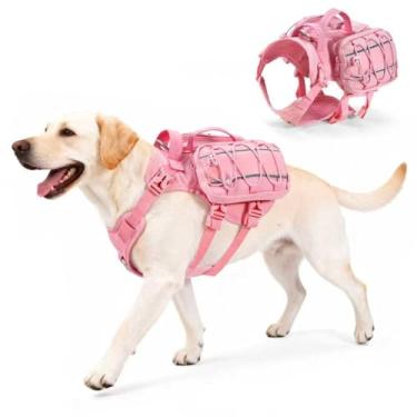 Imagem de AOKOWN Mochila de caminhada para cães grandes, mochila tática para cães, alforjes ajustáveis com acabamento de alça para caminhadas, treinos G rosa