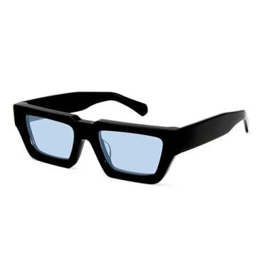 Imagem de HCHES Óculos de sol retangulares polarizados masculinos, armação grossa de acetato para mulheres dirigindo (preto azul)