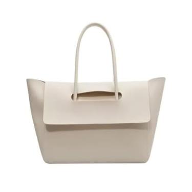 Imagem de Rcheommo Bolsa feminina vintage de couro PU grande com aba e alça superior bolsas de ombro, Branco, One Size